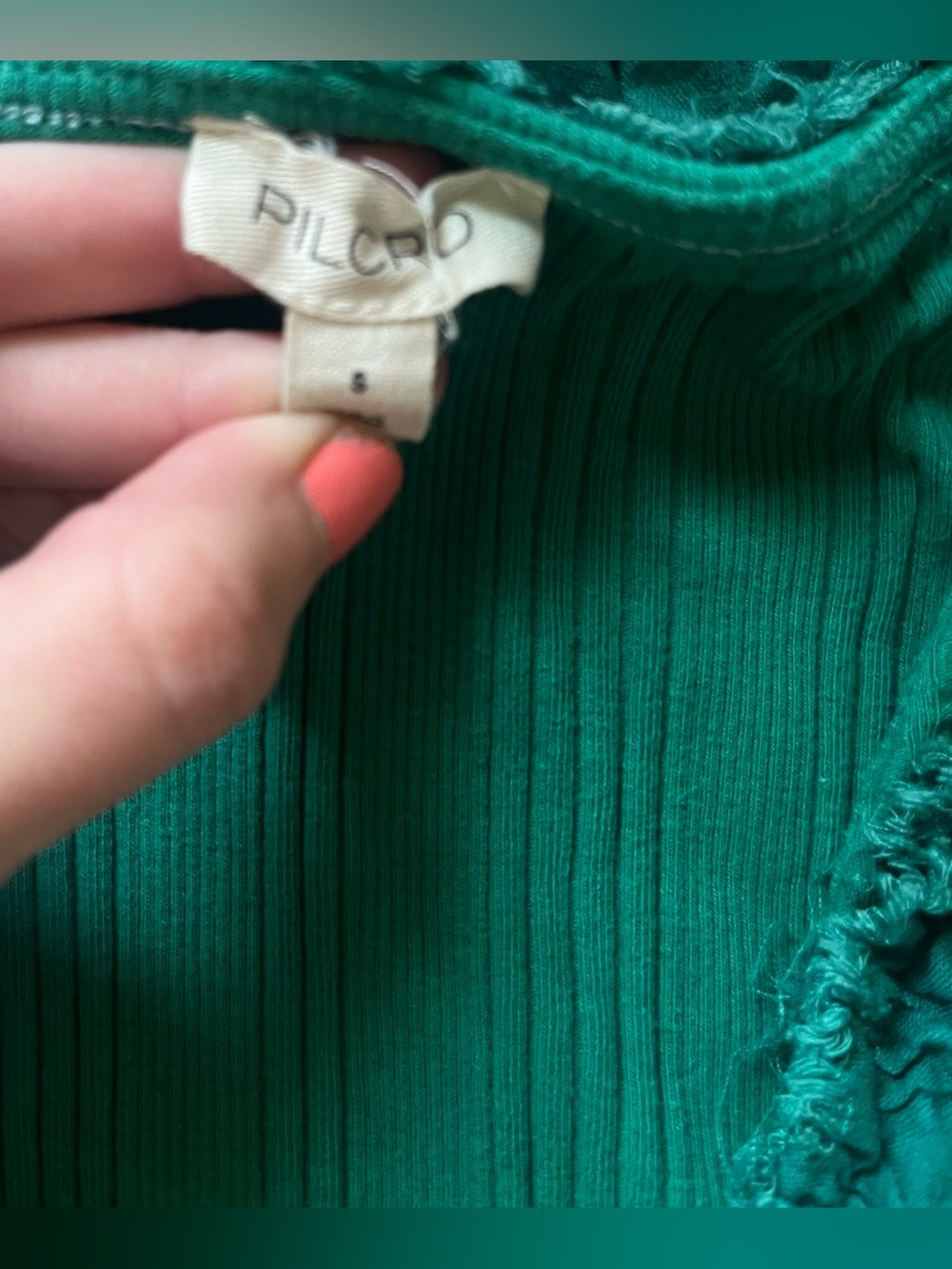 Pilcro Anthropologie Green Ribbed Ruffle Trim Ribbed Tank Top - Picture 8 of 8